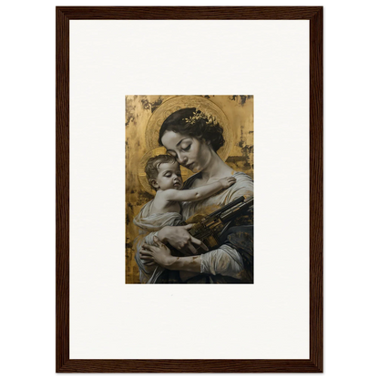 Framed canvas print of a woman holding a baby, perfect for a velvet embrace room decoration