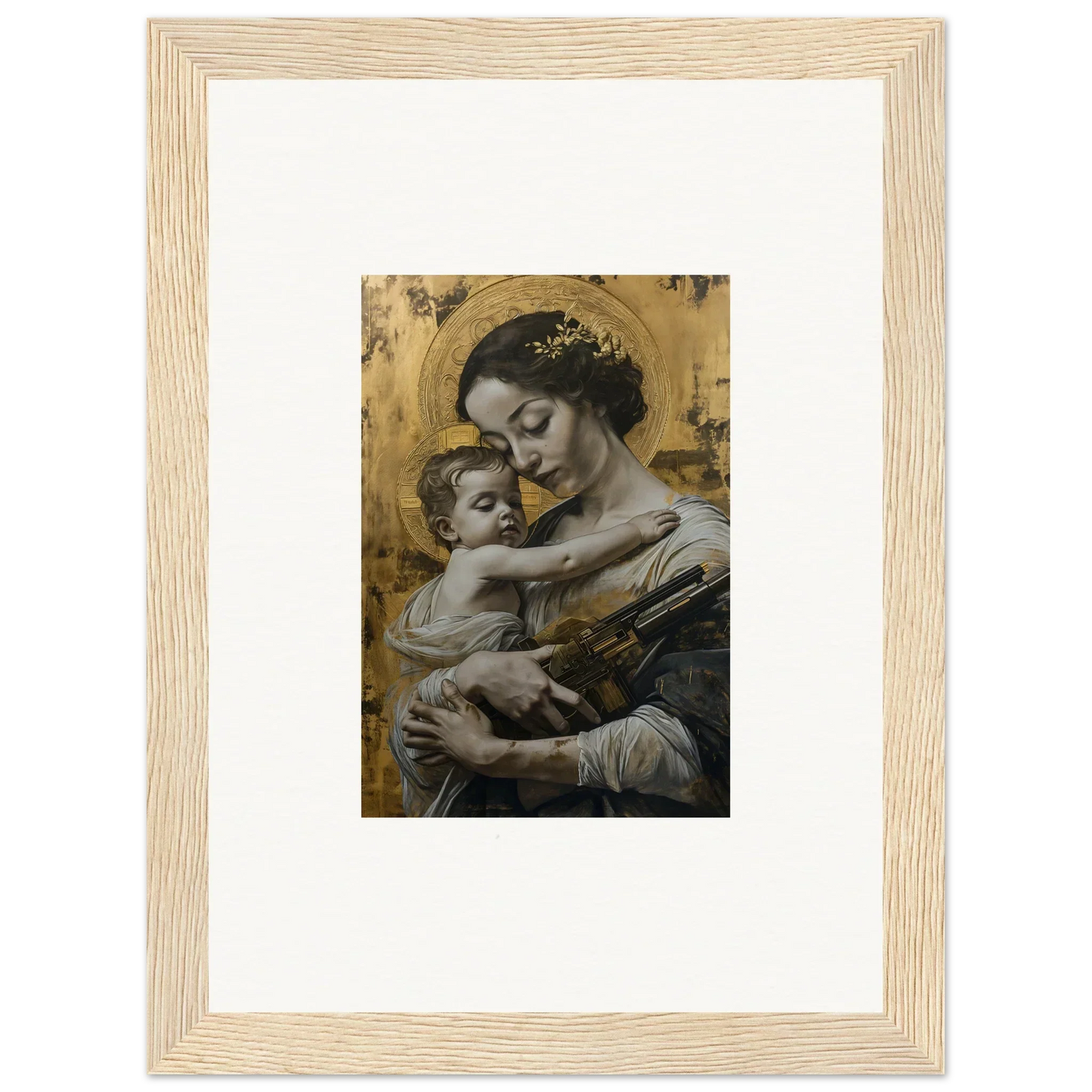 Framed canvas print of a woman and baby for cozy room decoration, Velvet Embrace