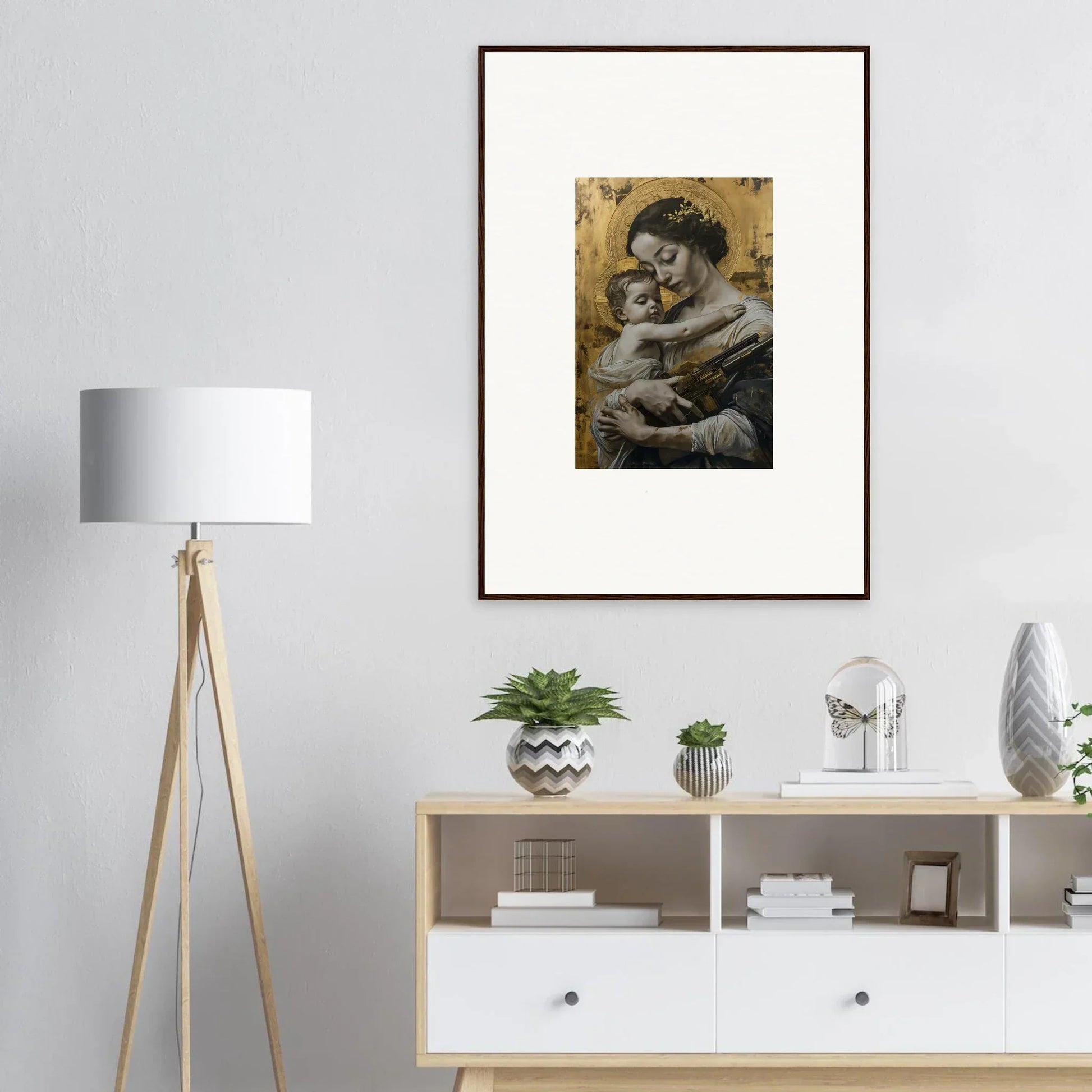 Framed canvas print of a woman and child in a velvet embrace, perfect room decoration