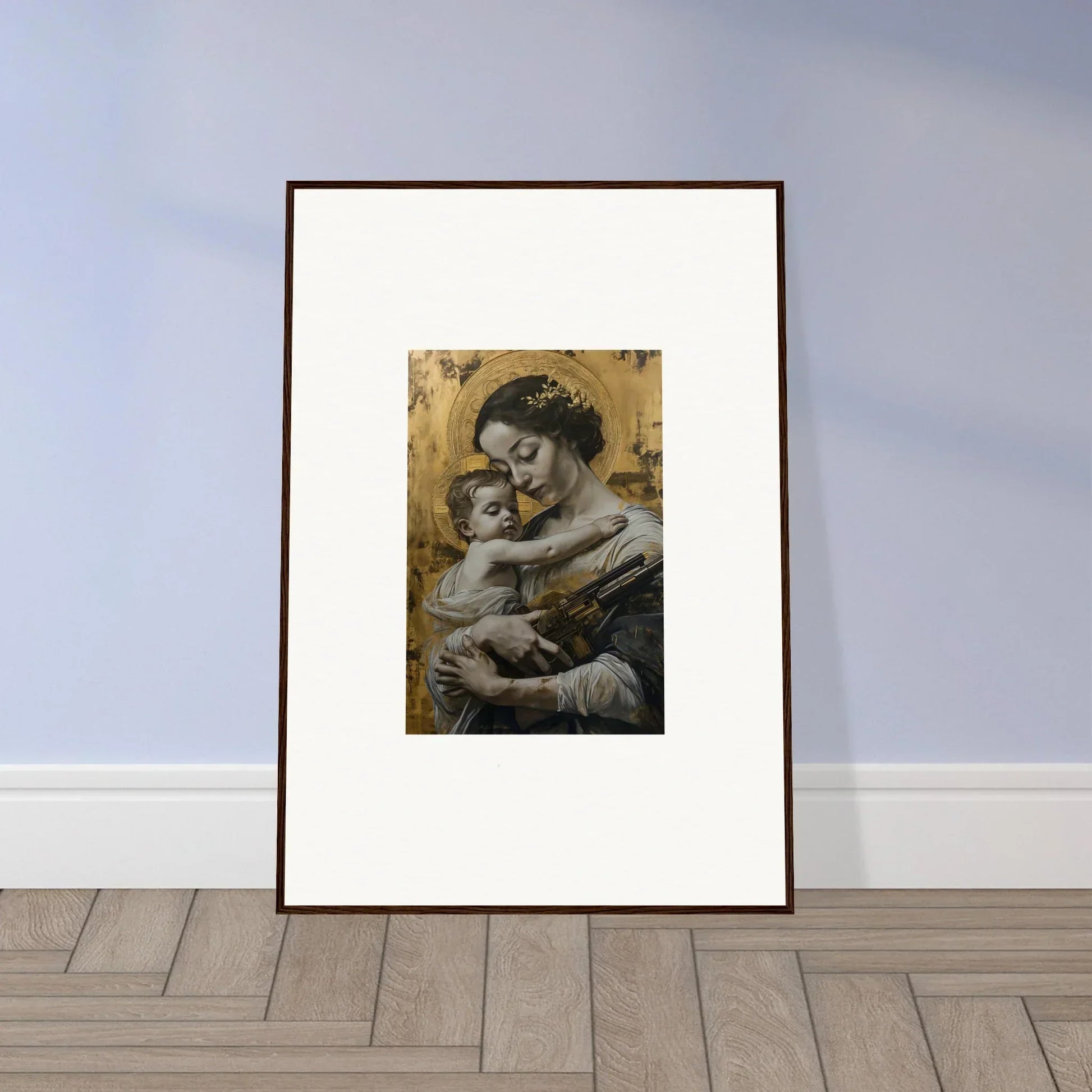 Framed canvas print of a woman and child in a loving velvet embrace for room decoration