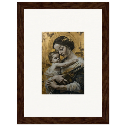 Framed canvas print of a woman embracing a baby, perfect for velvet embrace room decoration