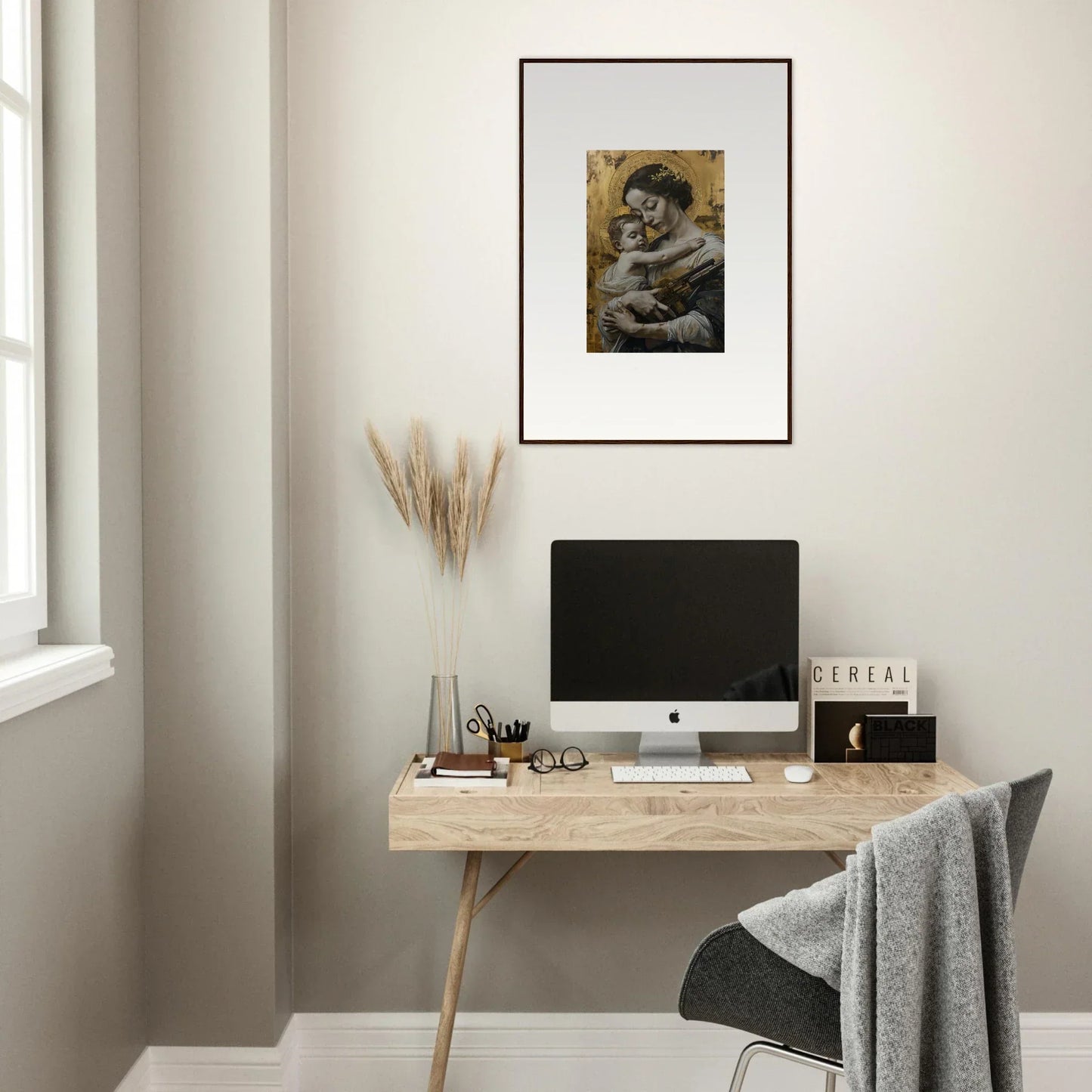 Framed canvas print of a person and monkey for unique velvet embrace room decoration