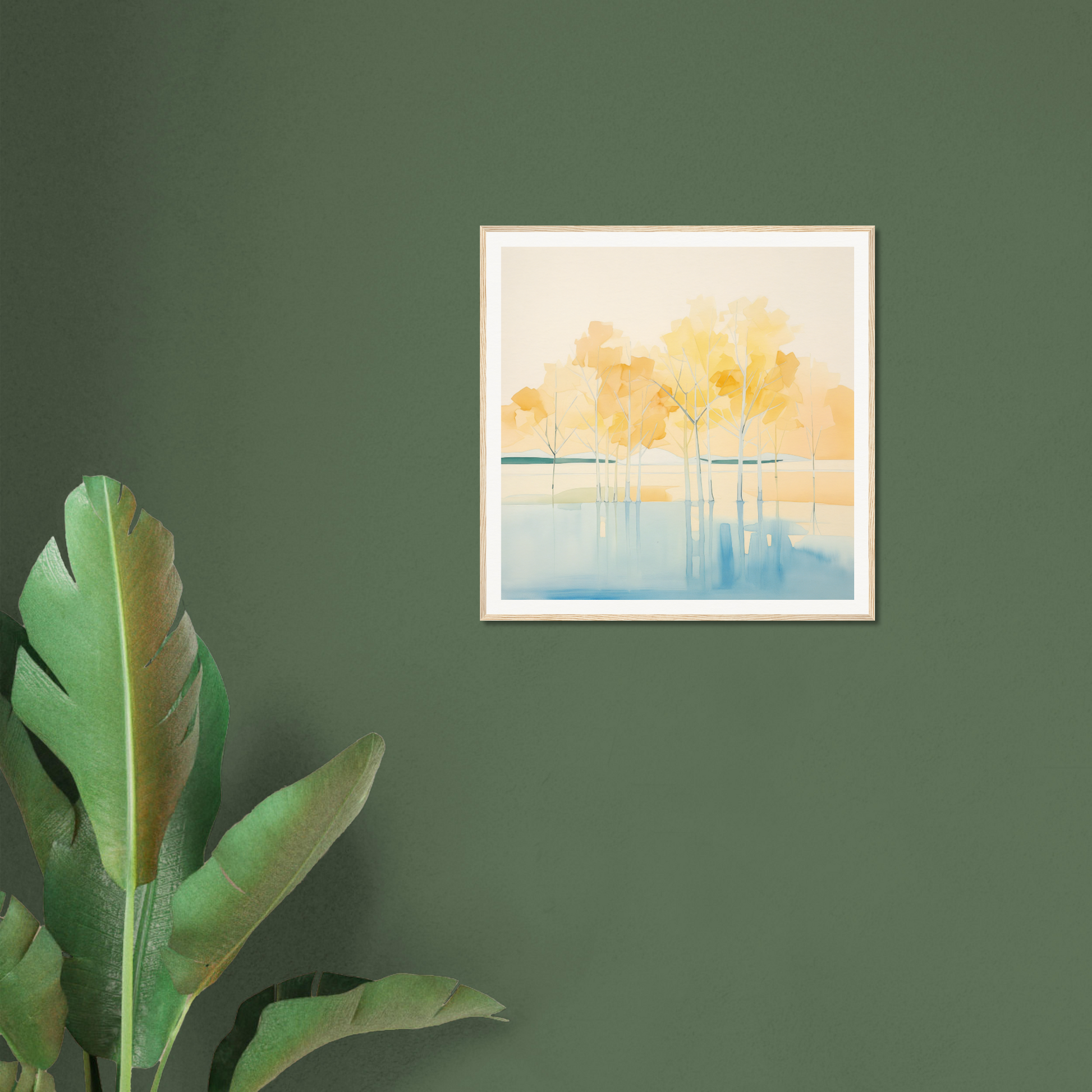 Framed Watercolor Artwork of a Yellow and Blue Abstract Landscape from Mellow Mirage Unfoldthreads