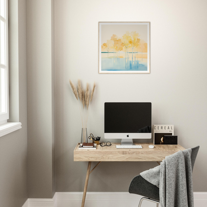 Wooden desk featuring an iMac and minimalist decor from Mellow Mirage Unfoldthreads