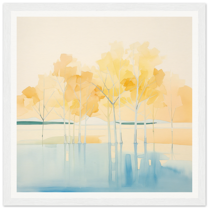 Watercolor painting of autumn trees reflected in still water for Mellow Mirage Unfoldthreads