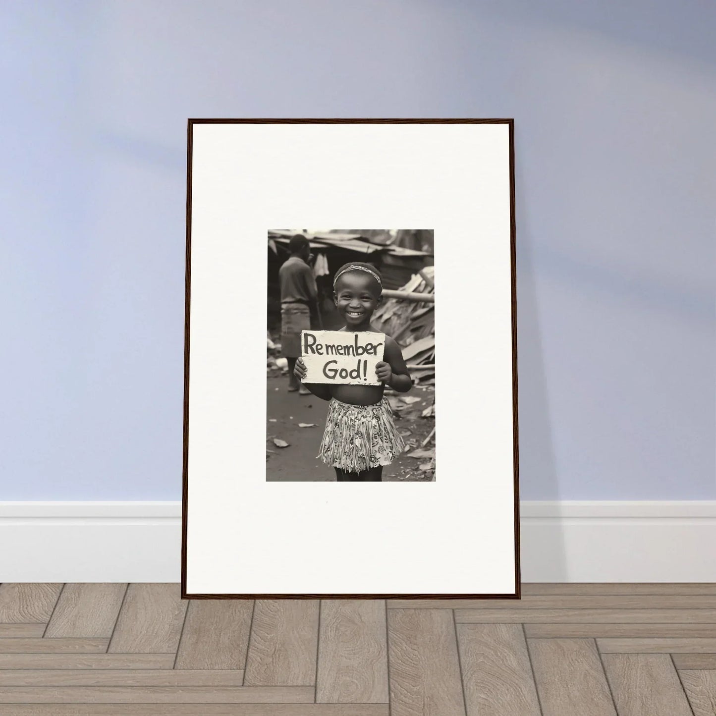 Framed black and white art of a protester with a Repent for God sign in Memory Yet Flowered