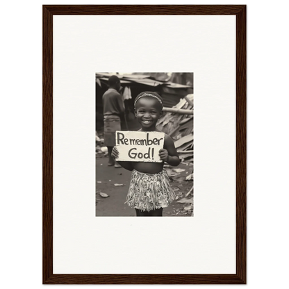 Framed wall art of a child with a Remember God sign in special edition art