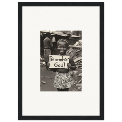 Black and white photo of a ’Remember God!’ sign, special edition art™ for framed wall art