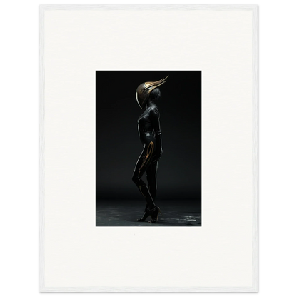 Surreal figure art with metallic bird head, ideal for noise threshold room decor