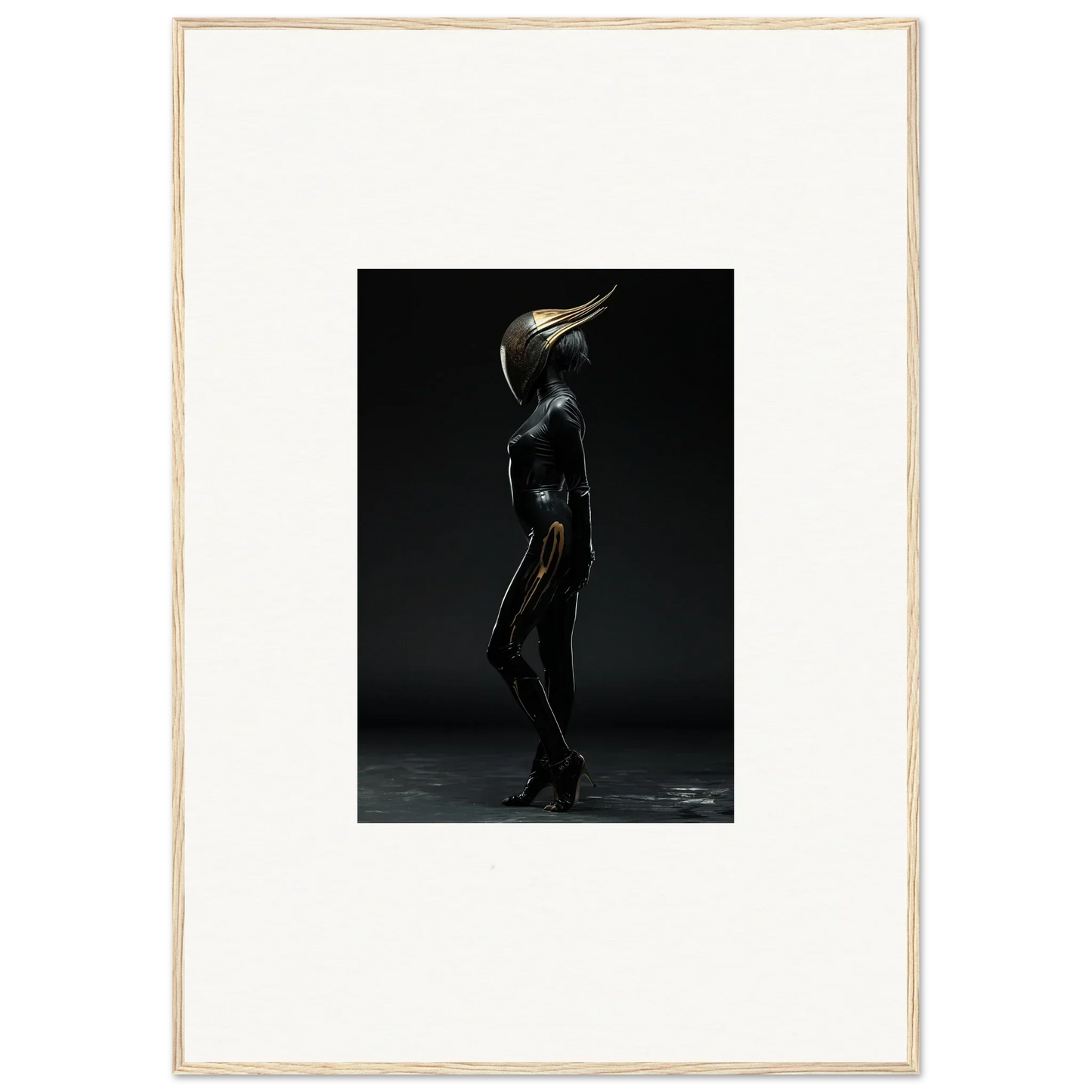 Metallic humanoid figure in profile, ideal for noise threshold-themed room decor