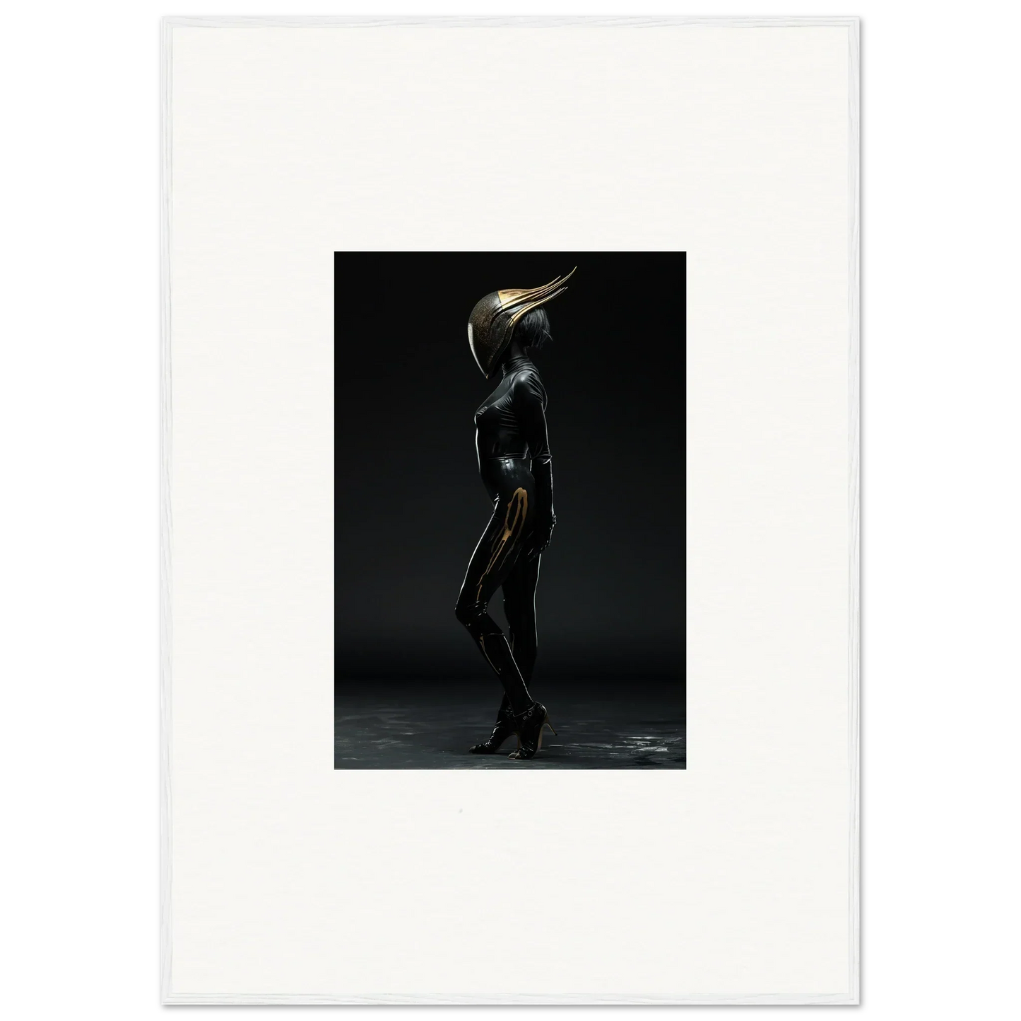 Metallic humanoid figure in dramatic pose, ideal for noise threshold room decor