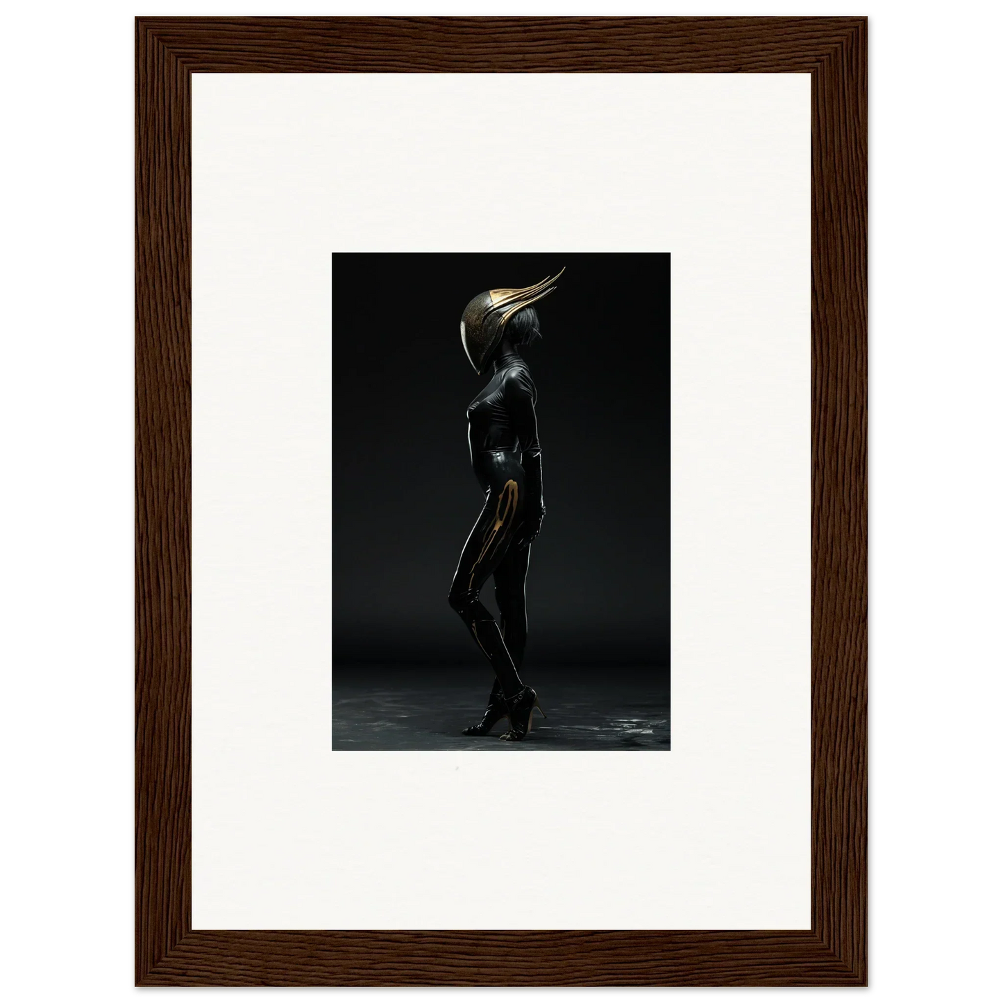 Metallic humanoid figure with beak head, ideal for noise threshold room decor art