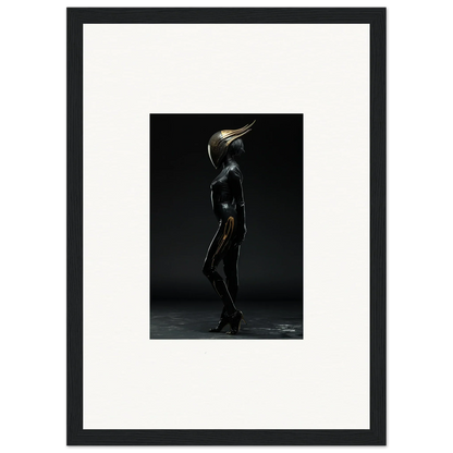 Futuristic humanoid figure with metallic bird head in sleek bodysuit for room decor