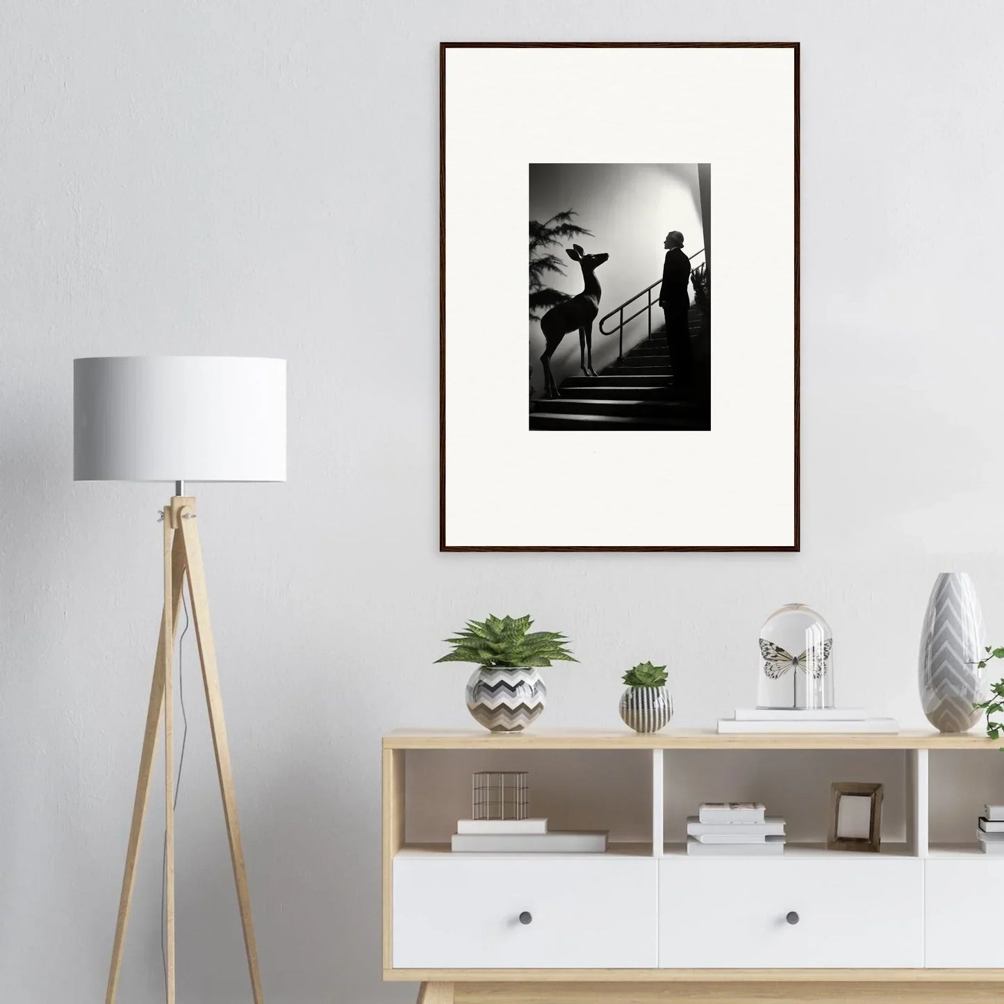 Framed black and white photograph depicting silhouettes on stairs.