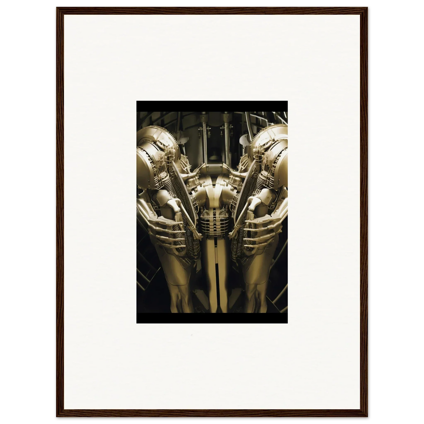 Symmetrical metallic sculpture of robotic figures for Metal Dreams Ballet room decor