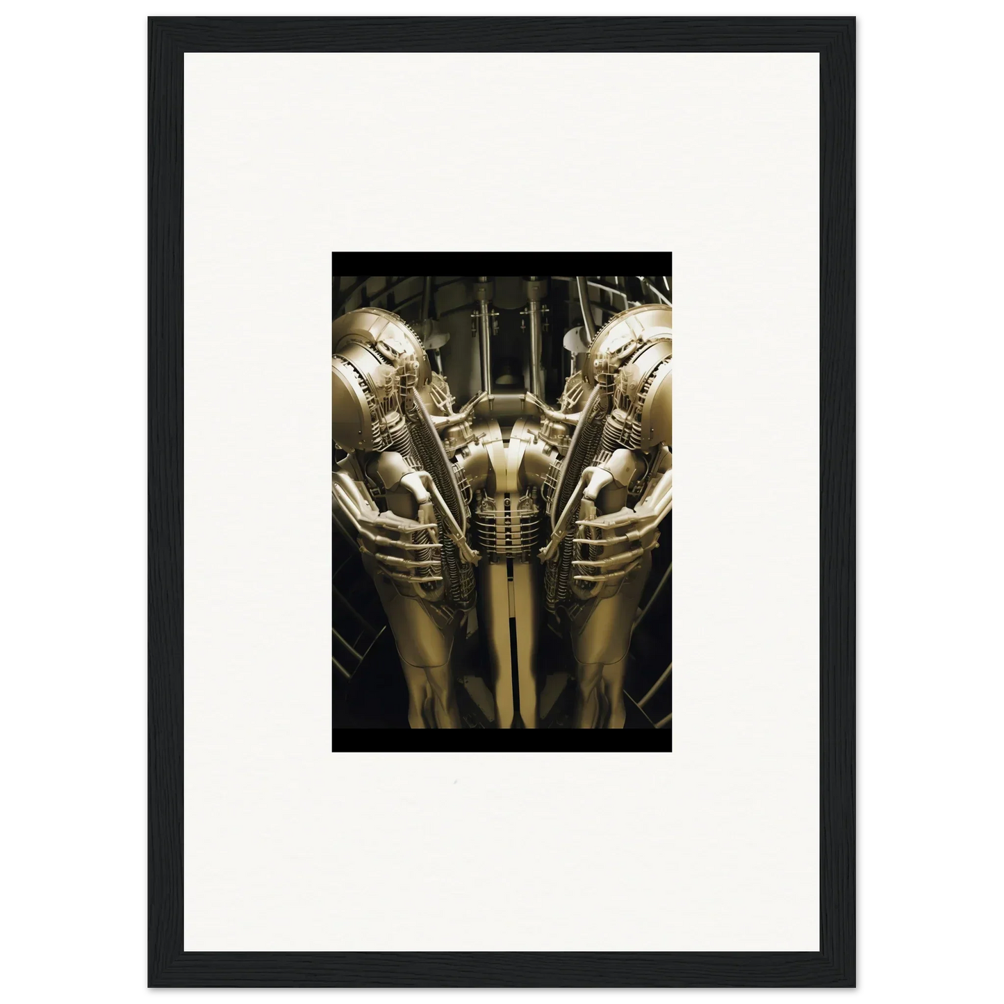 Symmetrical metallic humanoid figures in Metal Dreams Ballet framed wall art for room decor