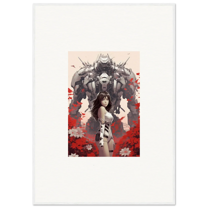 Woman in front of a robotic figure, perfect for Poppy Lucidity room decoration canvas print