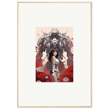 Framed canvas print of a woman and robot art, perfect for your Poppy Lucidity room decoration