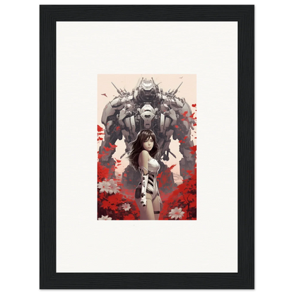 Framed poppy lucidity canvas print of a woman with a robotic figure for cool room decoration