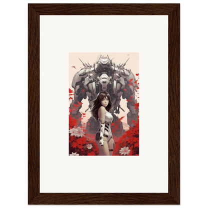 Framed canvas print of a woman with a robotic figure for poppy lucidity room decoration