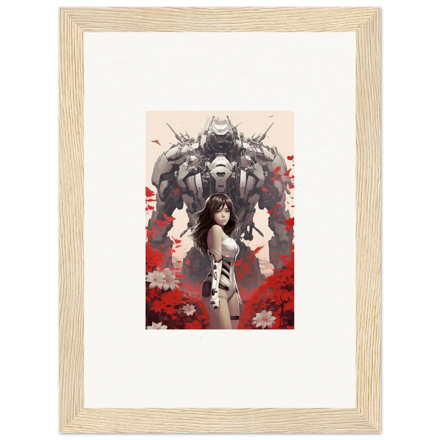 Framed canvas print of Poppy Lucidity with a woman and a mechanical creature