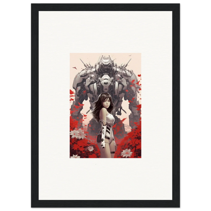 Framed canvas print of Poppy Lucidity with woman and creature, perfect for room decoration