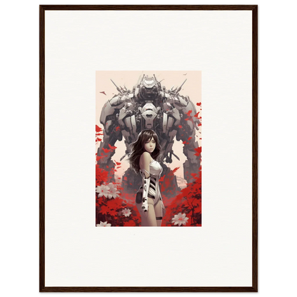 Framed canvas print of Poppy Lucidity featuring a woman and a robotic figure for room decoration