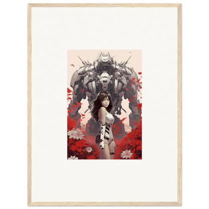 Framed artwork of a woman and robot for vibrant poppy lucidity room decoration