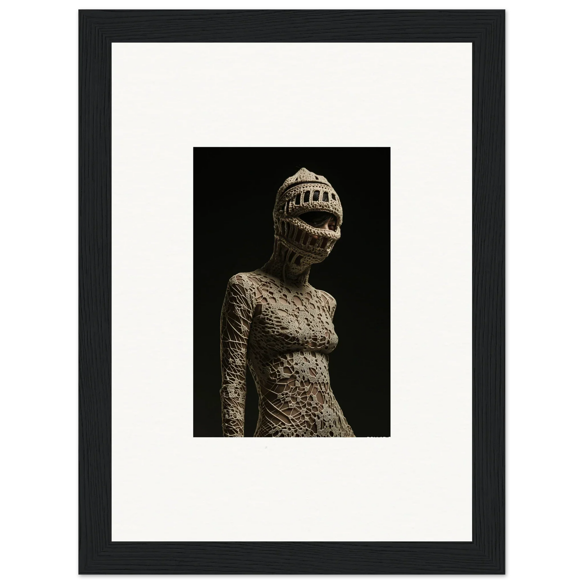 Eerie humanoid sculpture with tooth-filled mouth as unique room decor or framed wall art