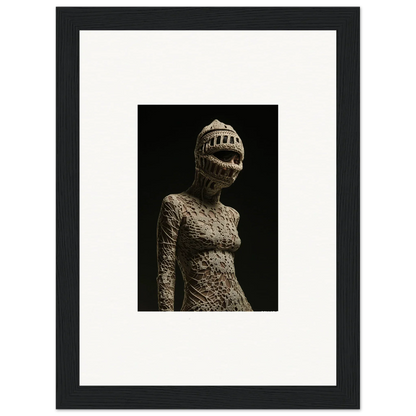 Eerie humanoid sculpture with tooth-filled mouth as unique room decor or framed wall art