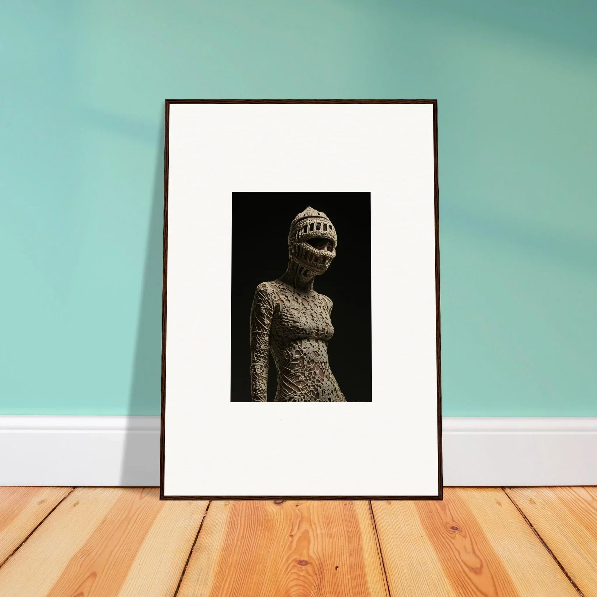 Framed black and white photograph of a textured figure for unique room decor