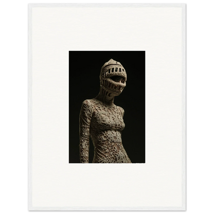 Eerie humanoid sculpture with tooth-filled mouth for unique room decor or canvas prints