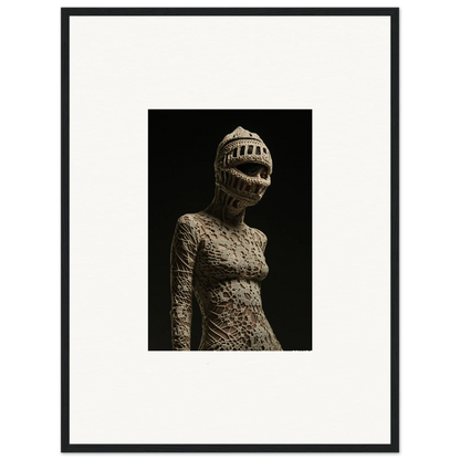 Eerie humanoid sculpture with tooth-filled mouth featured in unique room decor canvas print