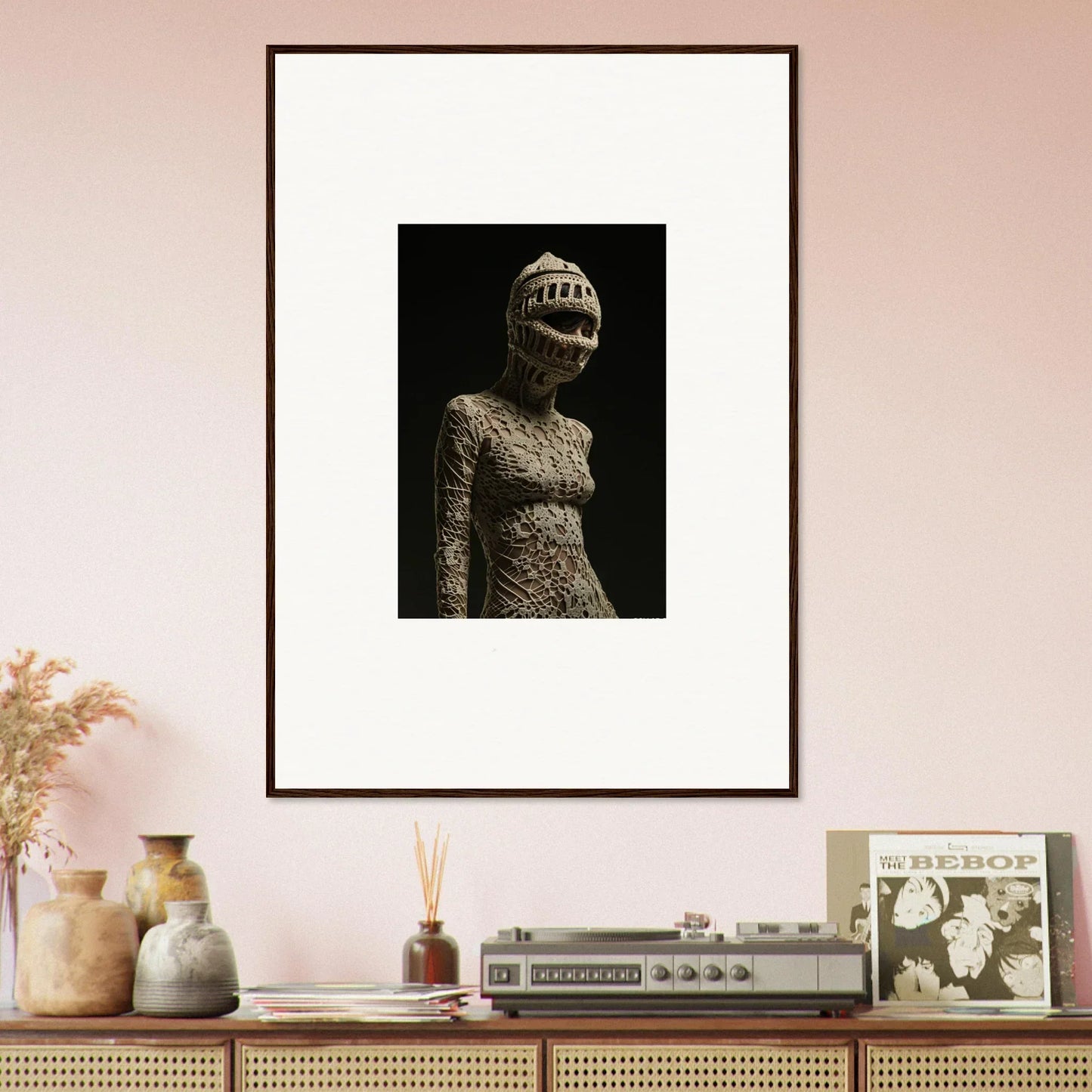 Textured humanoid figure framed wall art for unique room decor, Metamorphic Dreamsweaver