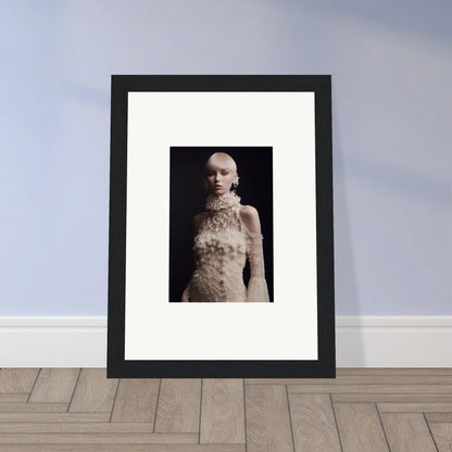 Framed wall art of a person in textured garment, perfect for unique room decor