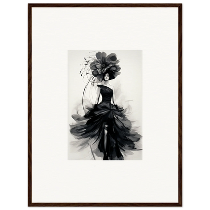 Black and white watercolor illustration of an elegant figure in Midnight Elegance framed wall art