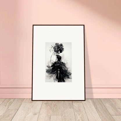 Framed black and white ’Midnight Elegance’ art print of a flowing ink figure