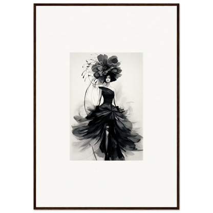 Black and white watercolor of an elegant figure in a flowing gown for Midnight Elegance