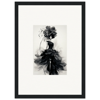 Black and white watercolor of an elegant figure in a flowing gown, Midnight Elegance special edition art™