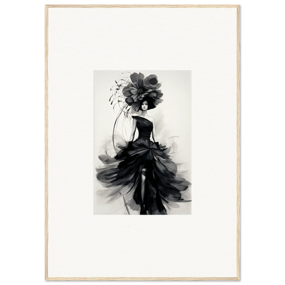 Stunning black and white fashion illustration of a flowing gown for Midnight Elegance