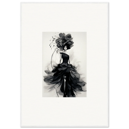 Black and white watercolor of a stunning figure in a flowing gown from Midnight Elegance