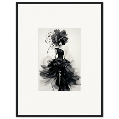 Stylish black and white fashion illustration of Midnight Elegance framed wall art