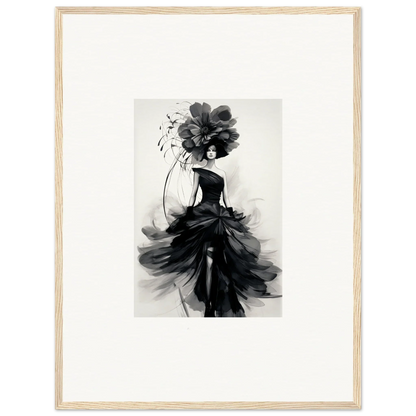 Black and white watercolor illustration of an elegant dress for Midnight Elegance framed art