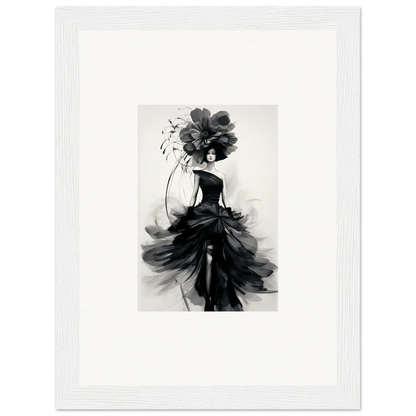 Black and white watercolor of elegant figure in flowing gown for Midnight Elegance special edition art™