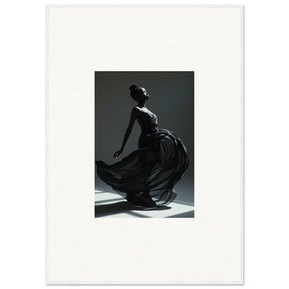 Elegant dancer in a flowing black dress captured mid-movement.