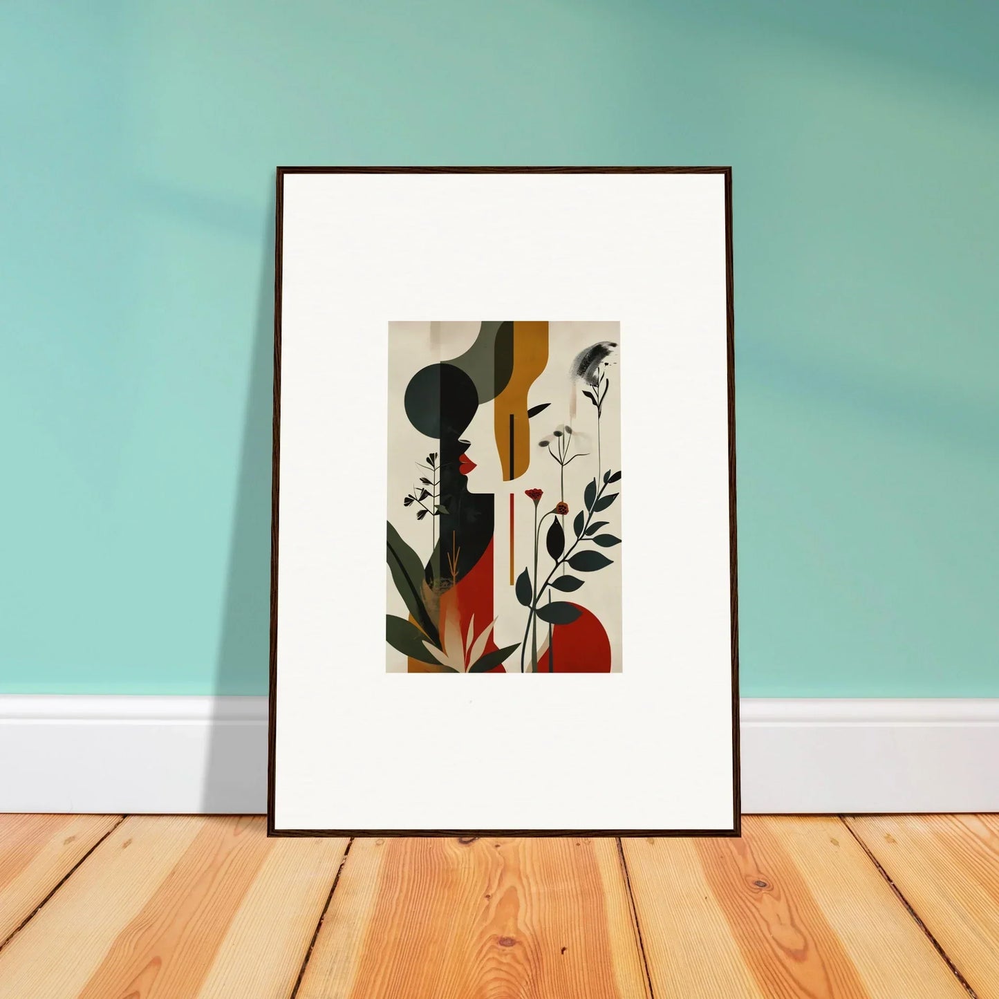 Framed abstract canvas print with geometric shapes for stylish room decoration