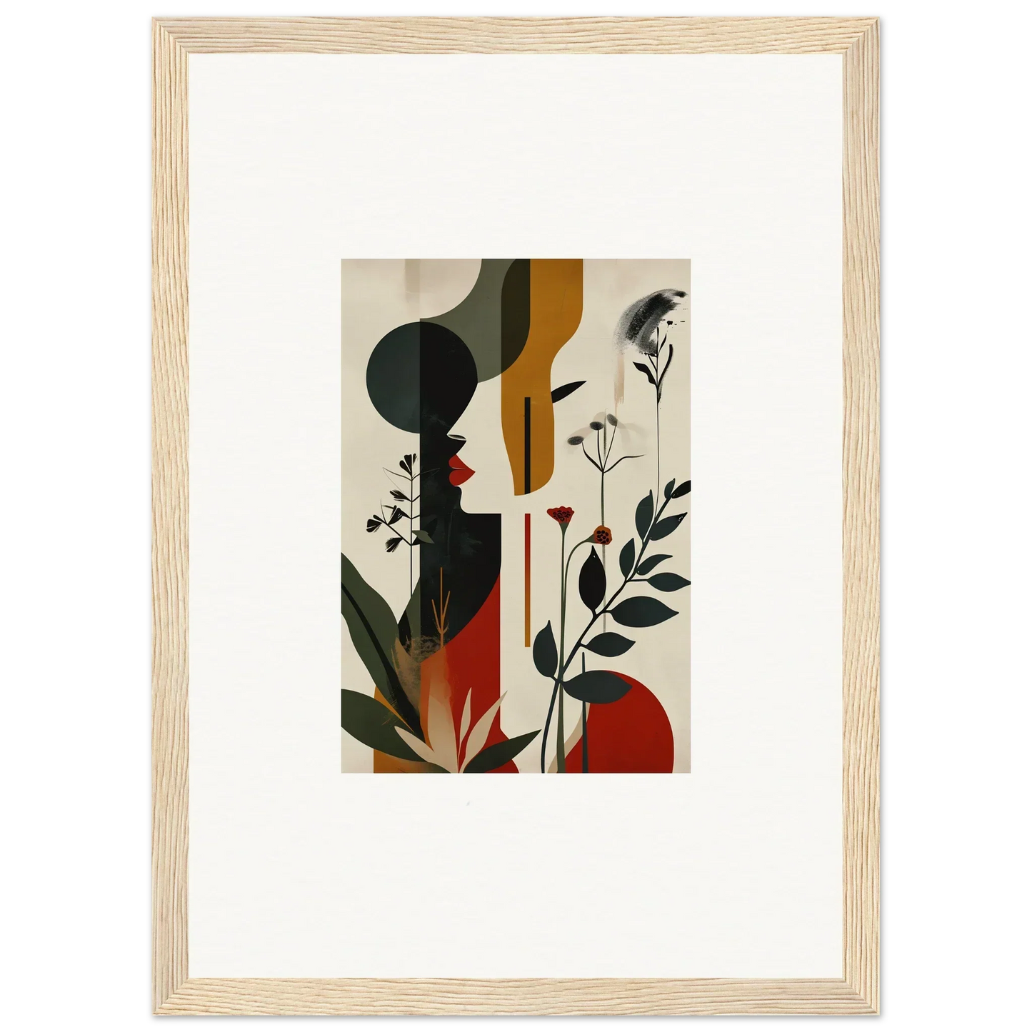 Framed abstract canvas print with earthy geometric shapes for stylish room decoration