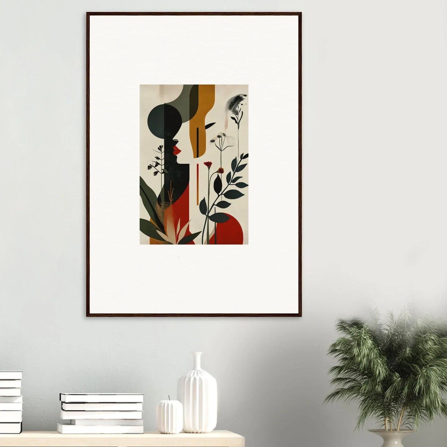 Framed abstract canvas print featuring earthy geometric shapes for stylish room decoration