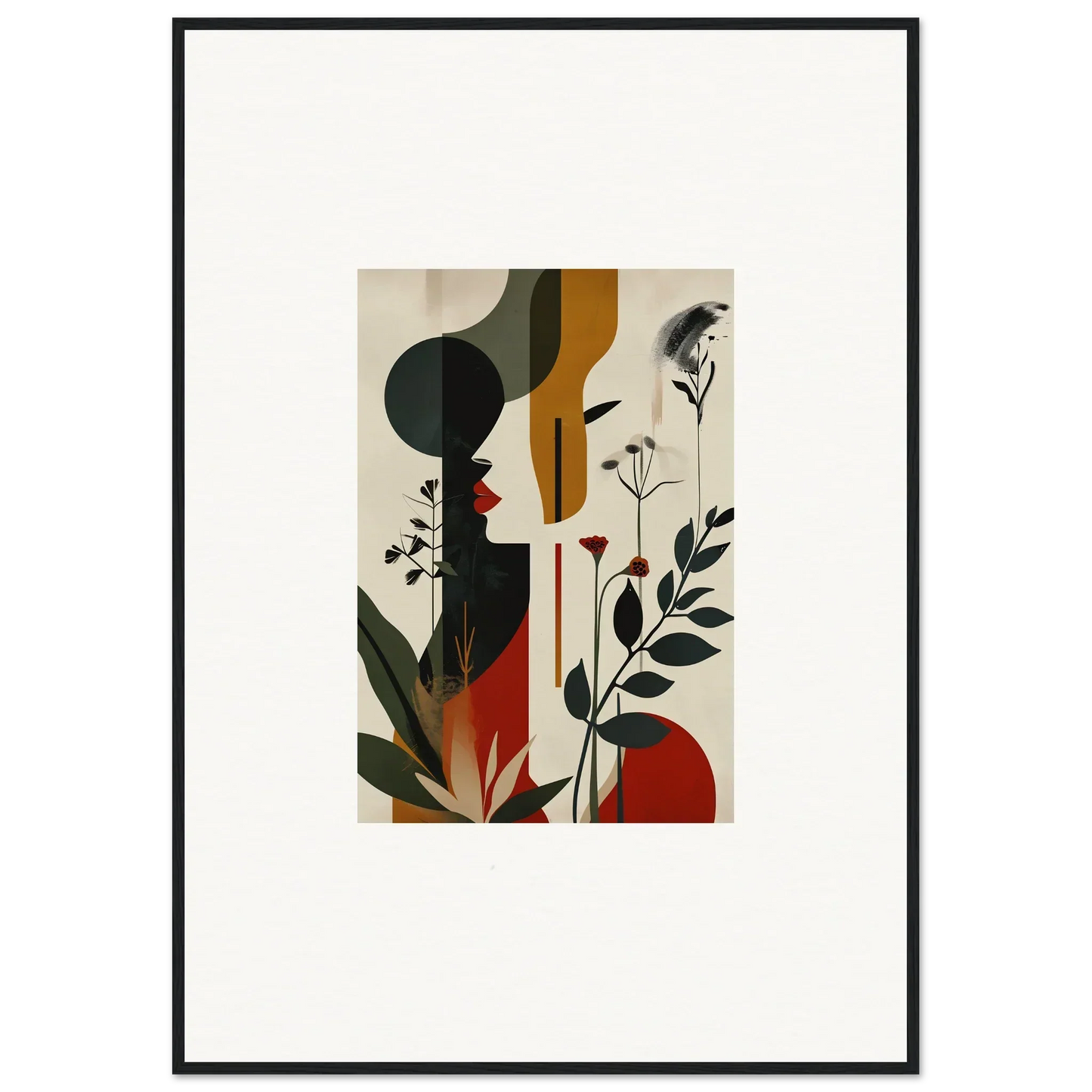 Abstract artwork with silhouettes and botanical elements for chic room decoration canvas print