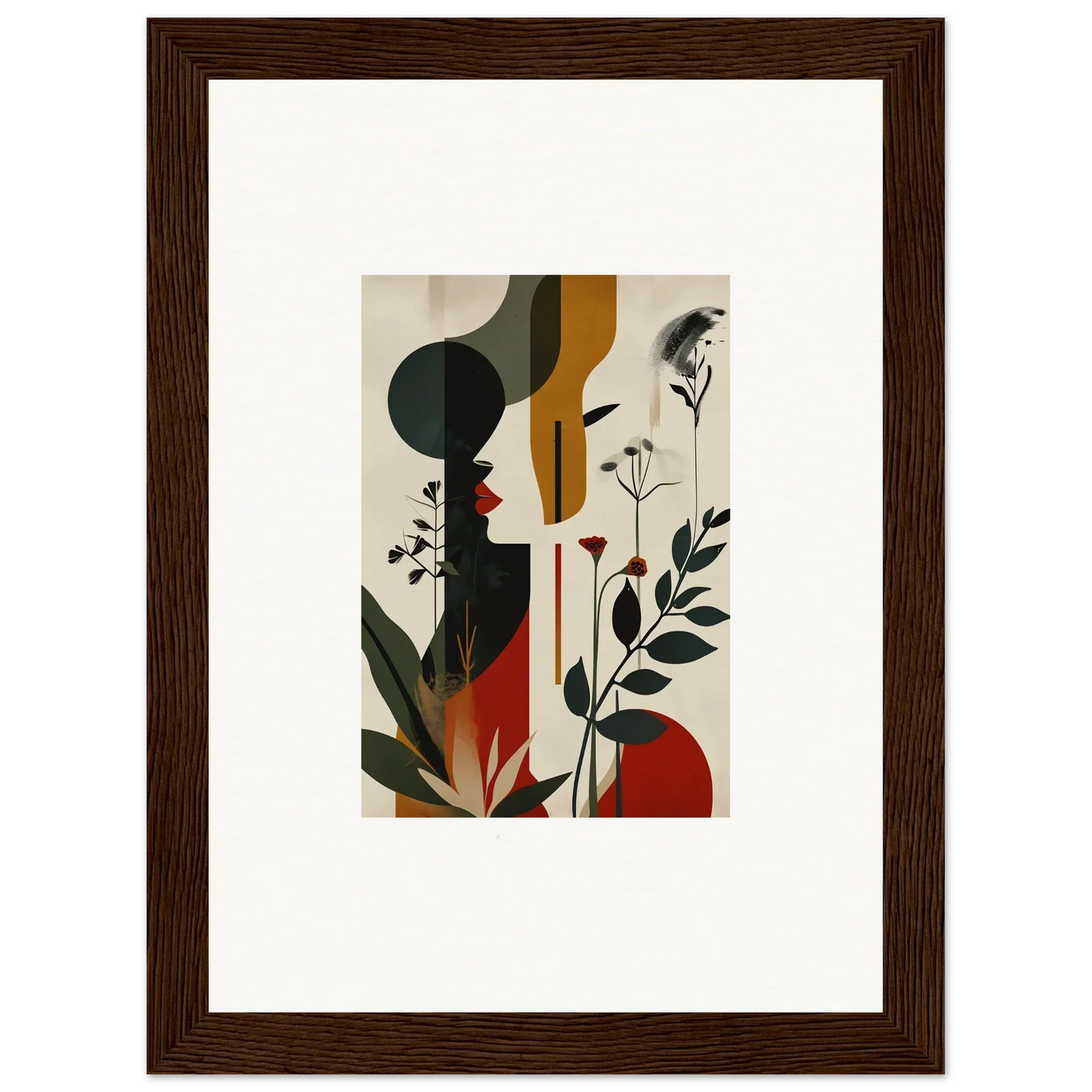 Framed abstract artwork with earthy shapes, perfect for a thread masqueceral room decoration